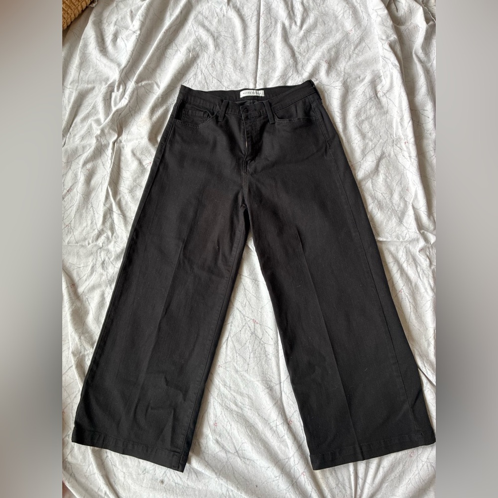 Flying Monkey High Rise Cropped Wide Leg Jeans (Black)